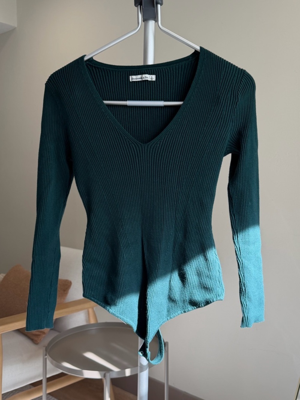 Women’s | Abercrombie & Fitch Green Ribbed Bodysuit Long Sleeve | Large